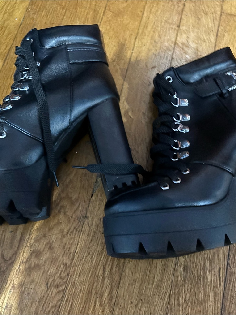Dolls Kill Black Chunky Platform Lace-Up Ankle Boots